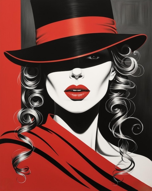 Photo a poster for a woman with a red hat and a red top hat