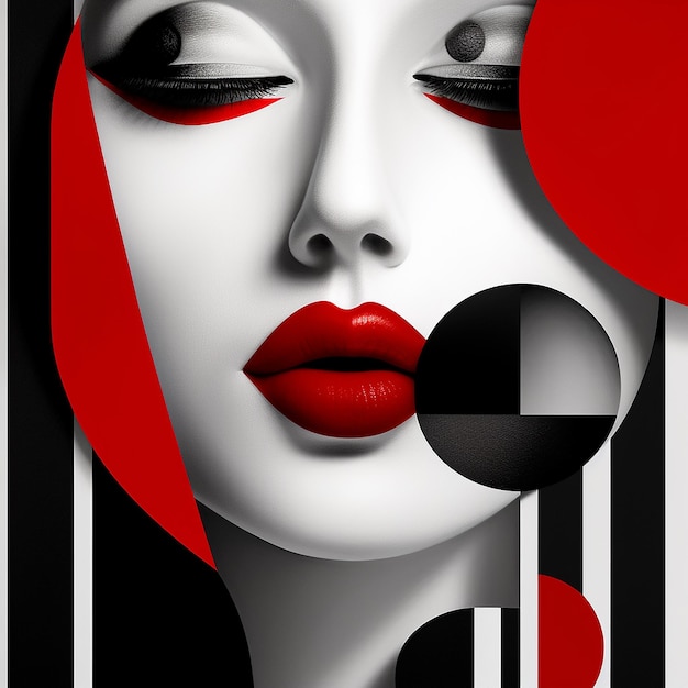 a poster for a woman with red lips and a red circle on the front