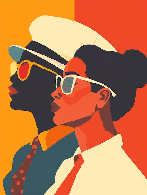 Photo a poster for a woman with sunglasses and a woman wearing a hat