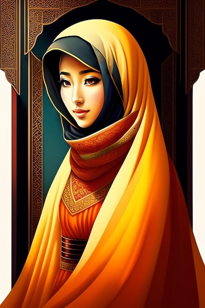 A poster of a woman with a yellow scarf.