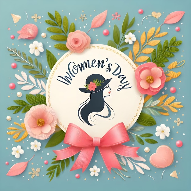 Photo a poster of a womans day is displayed with flowers and a picture of a black cat