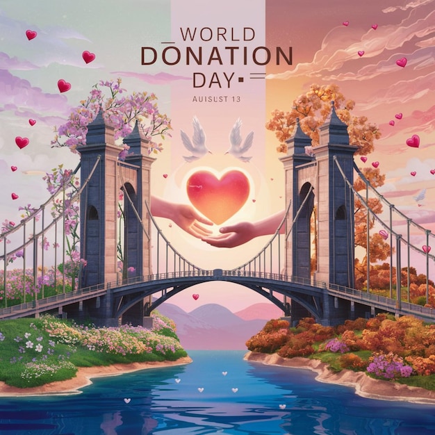 poster for world aids day with a bridge and a woman holding a heart that saysworld donars day