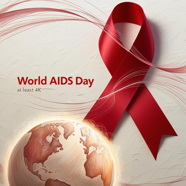 a poster for world aids day with a red ribbon around it