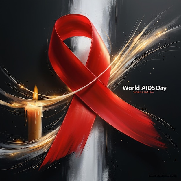 poster for world aids day with a red ribbon and a candle