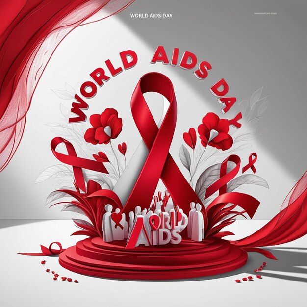 poster for world aids day with a red ribbon and a red ribbon