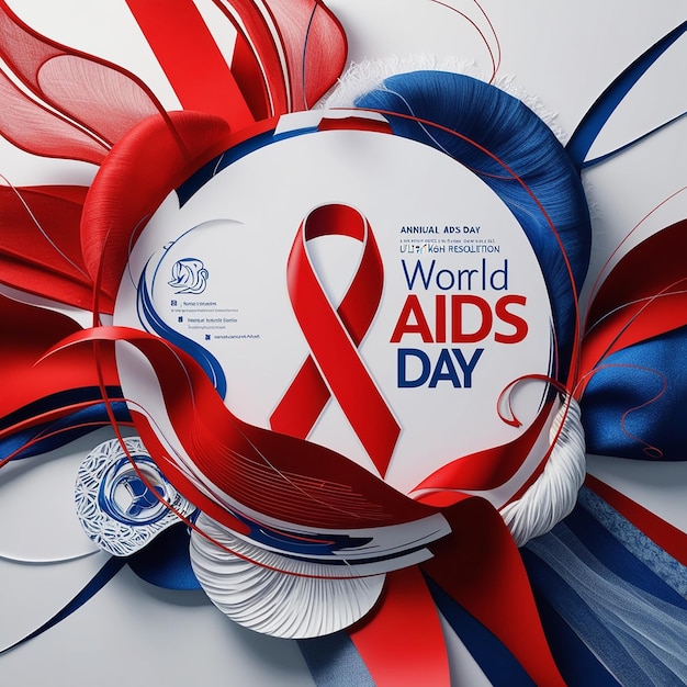 a poster for world aids day with a red ribbon and a white background