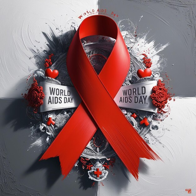 a poster for world aids day with a red ribbon