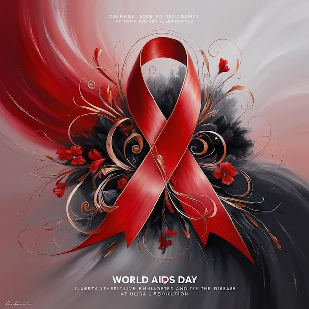 poster for world aids day with a red ribbon