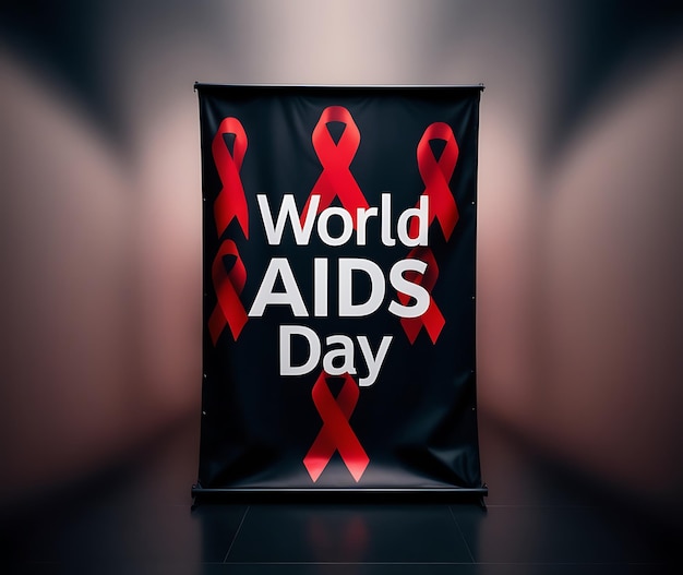 Photo poster for world aids day with a red ribbon