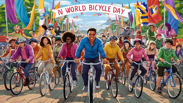 a poster on world bicycle day by young with a banner that says new bike day