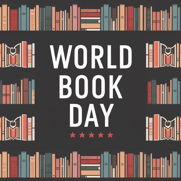 a poster for world book day with a background of books