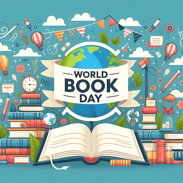 a poster of a world of books with the words world on it