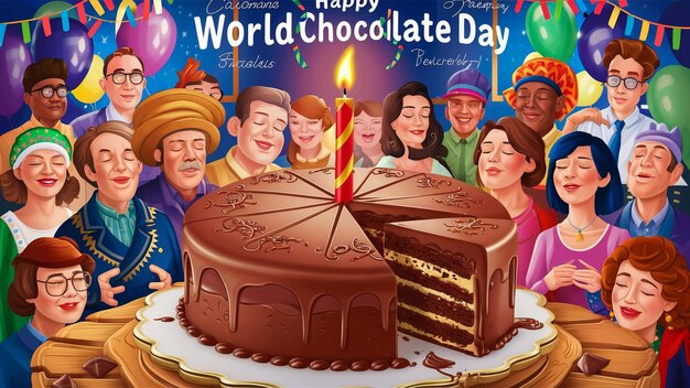 a poster for the world chocolate birthday with a candle on it