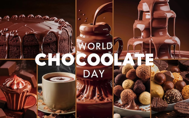 a poster of a world chocolate cake with chocolate frosting and chocolates