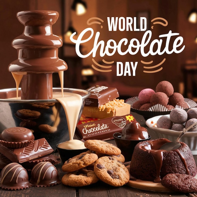 a poster for world chocolate day with a box of chocolates