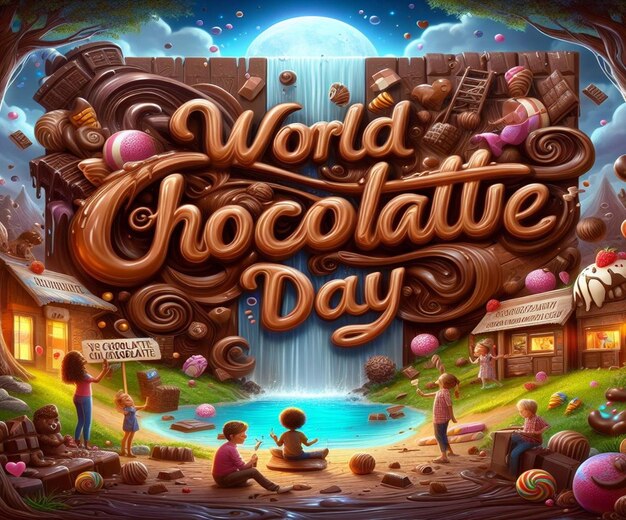 Photo a poster for world chocolate day with a brown background and a brown background with nuts around it