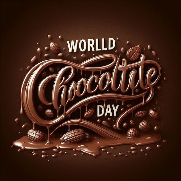 Photo a poster for world chocolate day with a brown background and a brown background with nuts around it