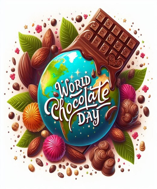 Photo a poster for world chocolate day with a brown background and a brown background with nuts around it