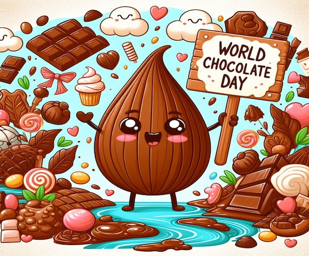 Photo a poster for world chocolate day with a brown background and a brown background with nuts around it