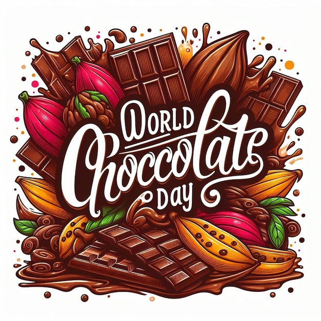 Photo a poster for world chocolate day with a brown background and a brown background with nuts around it