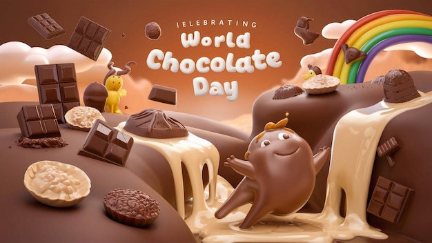 a poster of a world chocolate day with a cartoon character on it