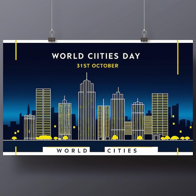 Photo a poster for world city is hanging from a string