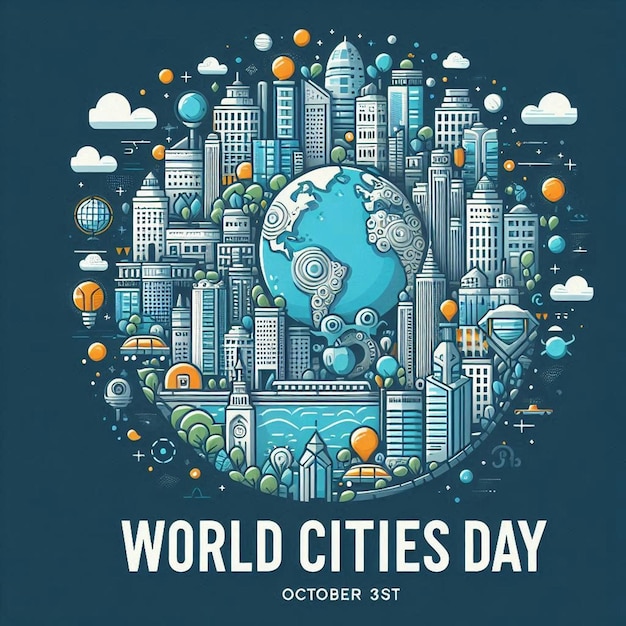 a poster for world city with a globe in the middle