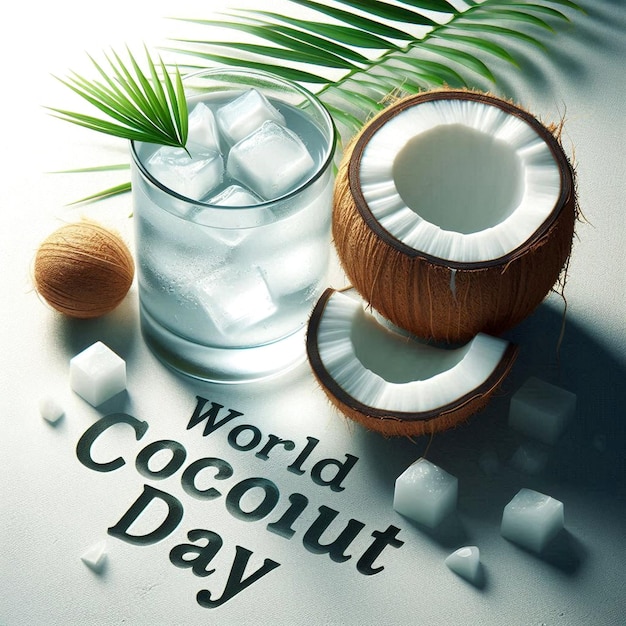 Photo a poster for a world coconut day with coconut milk in it