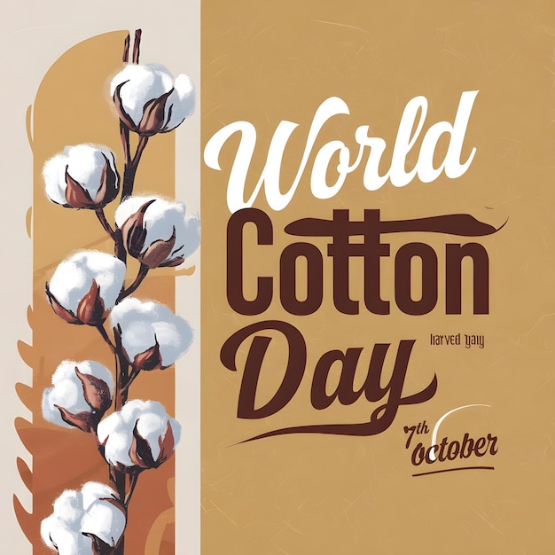 Photo a poster for the world cotton day that is written in brown ai generative