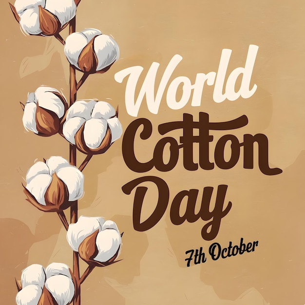 Photo a poster for the world cotton day with a brown background ai generative