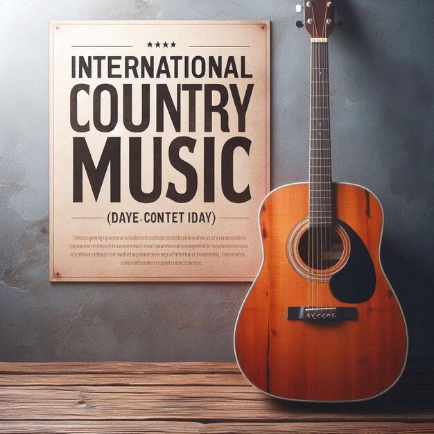 a poster for the world country music and a guitar