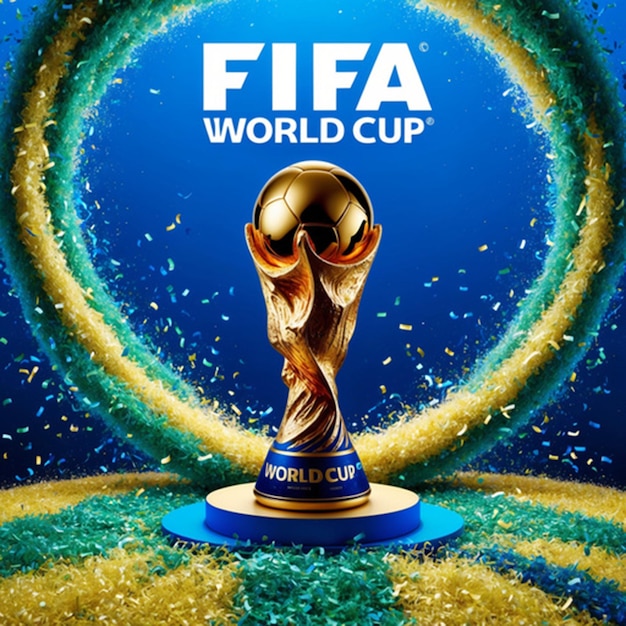 Photo a poster for the world cup cup with a blue background with a soccer ball in the middle