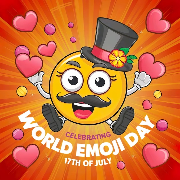 a poster for world day celebration with a yellow smiley face and pink hearts