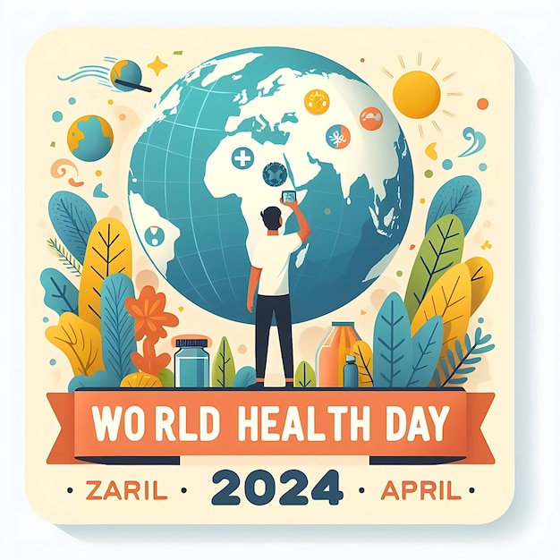 a poster for the world day in a circle with a banner that saysworld healthy