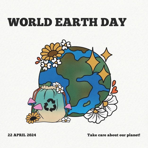 a poster for world day with a picture of a globe and flowers