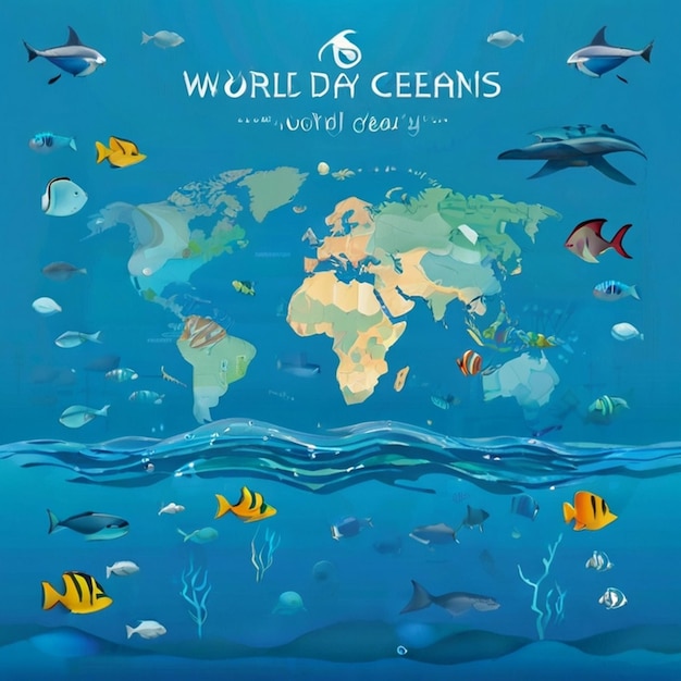 Photo a poster of world day world with a map of worlds oceans