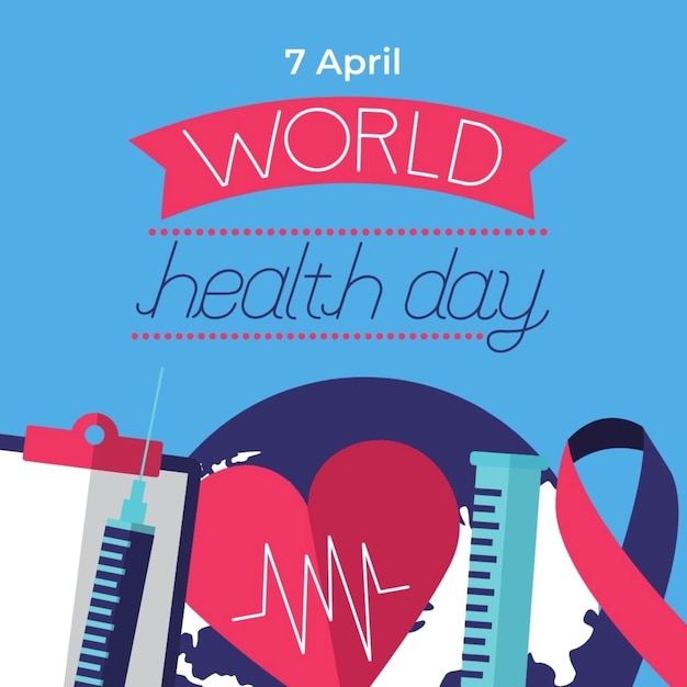 a poster for world diabetes day with a red ribbon and a heart that saysworld health