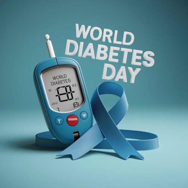 a poster for world diabetes day with a ribbon around it