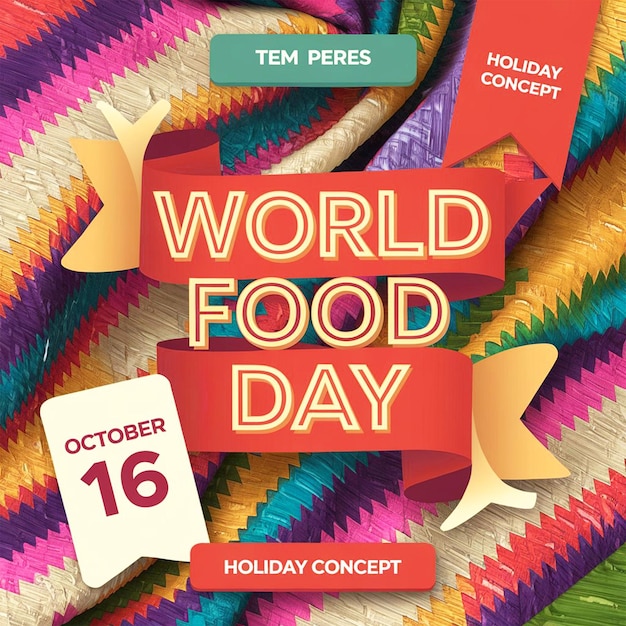 Photo a poster for world food day with a colorful ribbon around it