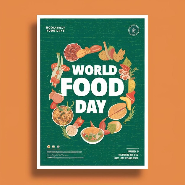 a poster for world food day with a green background