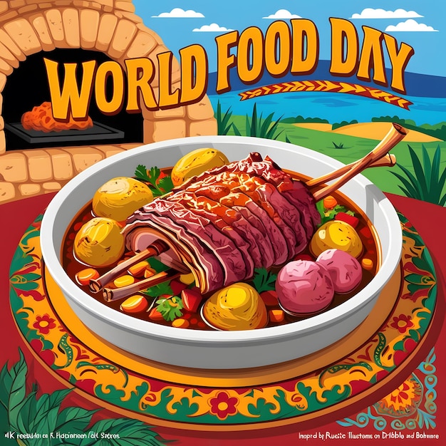 a poster for world food with a picture of a bowl of food