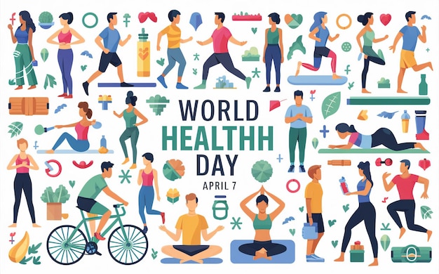 Photo a poster for world health day with people doing yoga