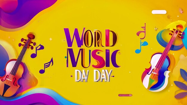 a poster for world music day with a colorful background and a colorful music notes