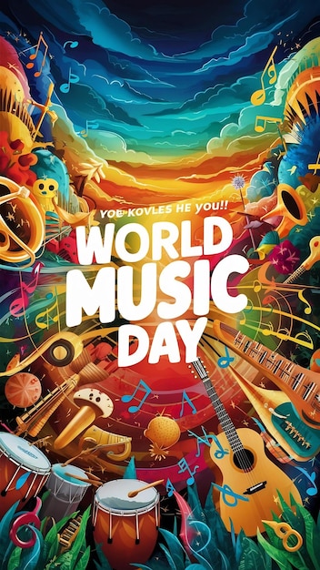 Photo poster for world music day with a colorful background