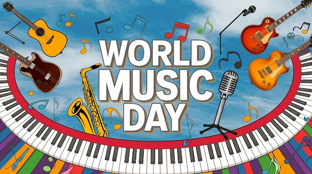 Photo a poster for world music day with a microphone and a microphone