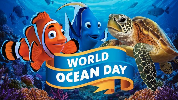 a poster for world ocean day with a sign that says world ocean day