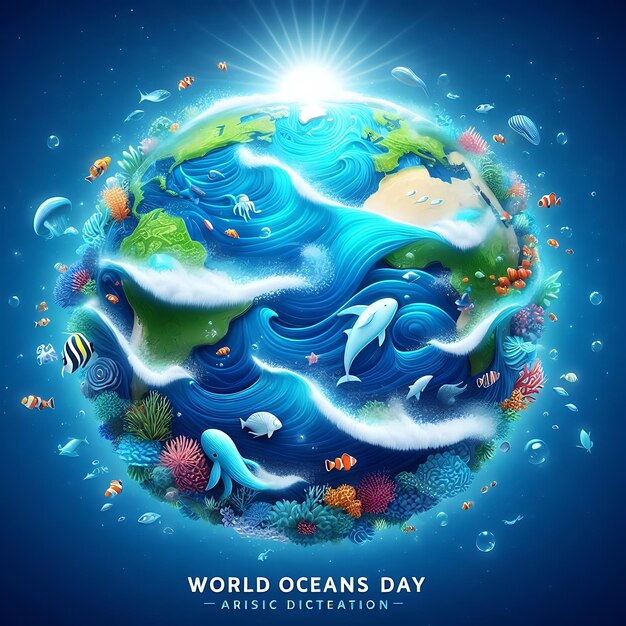 a poster for world oceans day with fish and corals