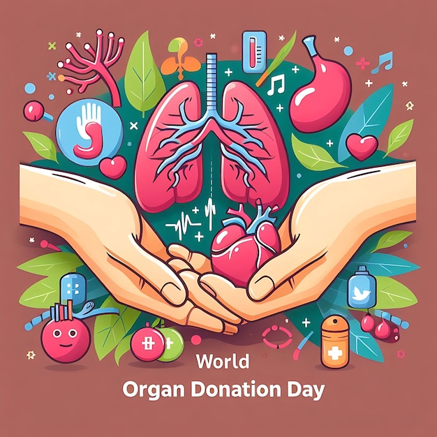 a poster for an world organ donation day with a human heart on it