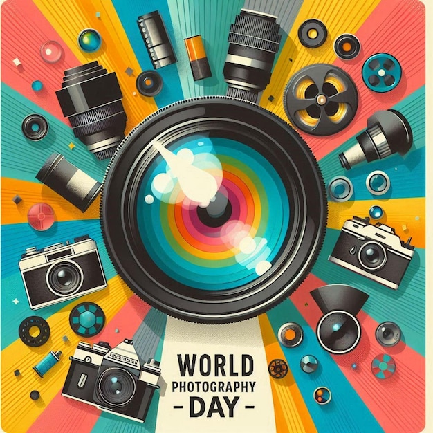 Photo a poster for world photography day with a colorful background