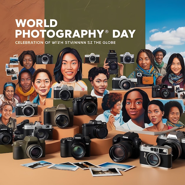 a poster for world photography day with a picture of a group of people